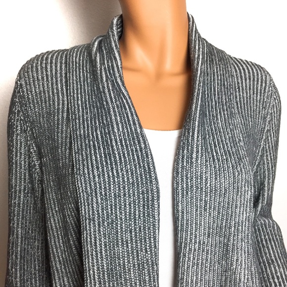 Gray & White Draped Collar Knit Open Cardigan - Picture 4 of 8